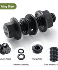 Close-up of All-In-One Metric Flange Bolt Kit With 360 Pieces M6 Bolts And Serrated Nuts Plus Washers And Lock Washers Heavy Duty 10.9 Alloy Steel Black Zinc Plated