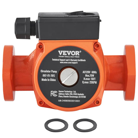 Workhorse Cast Iron Circulation Pump 23 GPM With One Inch NPT Flange Three Speed Settings, showing orange body and copper motor.