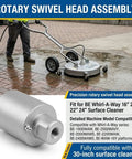 Replacement Rotary Swivel Head For Whirl A Way Surface Cleaners 16 Inch To 30 Inch 4000 PSI 8 GPM 1 Quarter Inch NPT Thread Mechanical Repair Part Compatible With 85 790 004 shown with cleaner on wet pavement