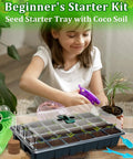 Girl using No Fuss Indoor Seed Starter Tray Kit Set For Quick Germination with coco pellets and humidity lid.