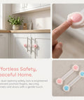 8 Pack Child Safety Cabinet Locks For Drawers And Appliances Self Adhesive Latches in pink securing white cabinet doors