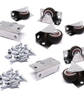 Low Profile Fixed Caster Wheels For Narrow Furniture Spaces Ideal For Drawers Cabinets And Trundle Beds Side Mount Non Swivel One And A Quarter Inch Small Wheel Set Of Four Load Thirty Six Lbs Each Concealed Design For Easy Furniture Renovation, shown with screws