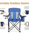 Portable Folding Camping Chair With 4 Can Cooler Side Pocket Cup Holder And Carry Bag Breathable Mesh Back Large Size