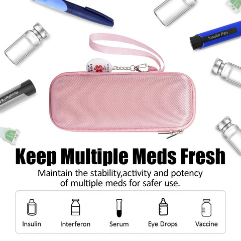 Travel Ready Medical Carrying Case For Allergy On The Go Kit Fits Two Auto Injectors And Inhaler Keeps Meds Cool With Ice Pack Includes Antihistamines And Essentials NFC Programmable Medical Warning Tags Pink, pink zip case