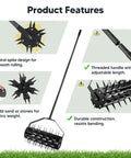 Beast Of A Heavy Duty Manual Lawn Aerator Roller With 17 Inch Push Spike Design Adjustable Steel Handle product features