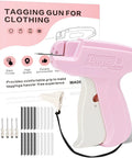 Pink handle Clothing Repair Gun Kit with 5mm mini fasteners, 6 needles, for quick hem fix and mending, box packaging visible