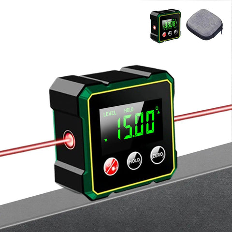 Digital Angle Finder With Laser Level And Inclinometer, Four-Sided Magnetic Protractor Gauge For Woodworking on metal surface