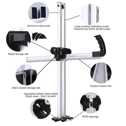 Foldable Drywall Cutter Pro Tool For On Site Pros And DIYers Use With Adjustable Blade And Metric And Imperial Scale Safe Cutouts