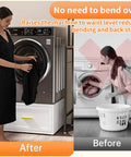 Heavy Duty Laundry Pedestal For Washer And Dryer, 16 Inch High By 28 Inch Wide Universal Metal Stand With Drawer, White Finish