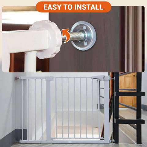 M8 Threaded Replacement Screws For Baby Gate And Pet Door Hardware With Rubber Wall Protectors White 4 Pack adjustable installation view.