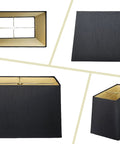 Rectangle Hardback Lamp Shade In Black With Gold Lining For That Luxe Glow 5x10 Top And 8x12 Bottom 9.5 Inch Slant Height Premium Linen Or Silk Type Shantung Fabric With Off White Lining Standard Spider Fit