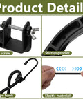 Elastic Rope Climb Stirrup Set for 1 Inch Square Tube showing fix screw, stirrup groove, rope hook, and elastic material detail.