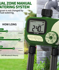 Dual Zone Hose Timer For Lawn And Garden, Smart Programmable Irrigation Controller With Rain Delay on outdoor faucet