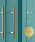 Two gold T shaped bar cabinet pulls on teal door, 6 Inch T Shaped Bar Cabinet Pulls 8 Pack Stainless Steel Handles With 96mm Hole Center.