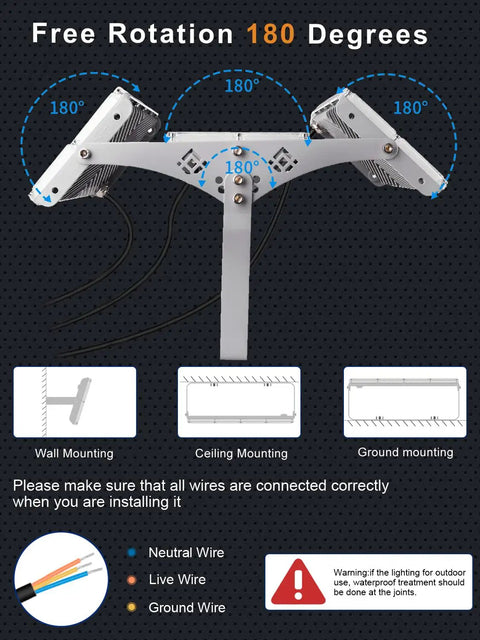 20 Pack Heavy Duty 300W Led Flood Lights Outdoor adjustable 180 degrees mounting options for various surfaces.