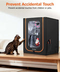 Lit LED Lighted 3D Printer Enclosure with Fireproof Dustproof Tent and Temperature Control for Ender 3, cat reaching without contact.
