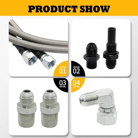 70 Inch 6AN Transmission Cooler Hose Kit with Stainless Steel Braided PTFE Lines fittings and accessories for 4L60E 4L80E TH350 TH400
