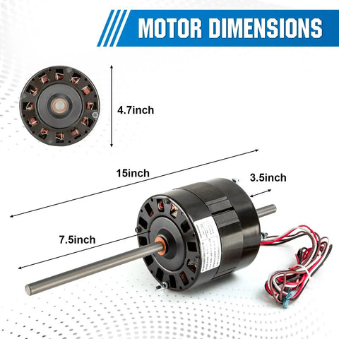 RV Air Conditioner Fan Motor With Capacitor 1/3 HP 115V 1675 RPM Direct Replacement DIY Friendly dual speed dimensions