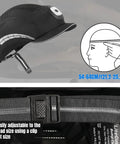 Side view of Safety Bump Cap With LED Lighting, USB Rechargeable Headlamp Baseball Cap Style, size adjustable, black.