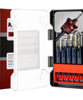 Pro Grade Wood Countersink Drill Bit Set For Wood Six Piece With Sizes 4 6 8 10 12 Adjustable Depth Stop Hex Key And Driver Bit Inch And Metric Scale Durable Storage Case For Clean Flush Screws In Furniture And Cabinetry in open case