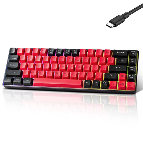 Solid Compact 68 Key Wired Keyboard With Butter Smooth Tactile Keys Dope Rainbow Rgb Backlights Plug And Play Gaming Rig For Pc Mac Ps4 Ps5 Travel Office Typing Red Black with USB-C connection.