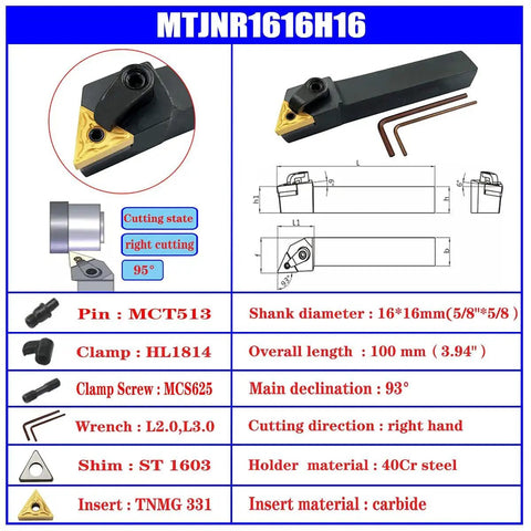 3 Piece Excircle CNC Lathe Tool Holder Set With Five Eighths Inch Shank And 100Mm Length Includes MTJNR1616H16 MWLNR1616H08 MCLNR1616H12 And WNMG431 CNMG431 TNMG331 Right Cutting Inserts Plus Wrenches For Precision Machining