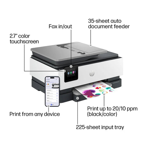 OfficeJet Pro Wireless All-In-One Color Inkjet Printer For Home Office With Print Scan Copy Fax Auto Duplex ADF AI Enabled Tech