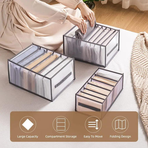 Effortless Wardrobe Closet Organizer System for Clothes and Accessories with space-saving drawer dividers displayed on floor