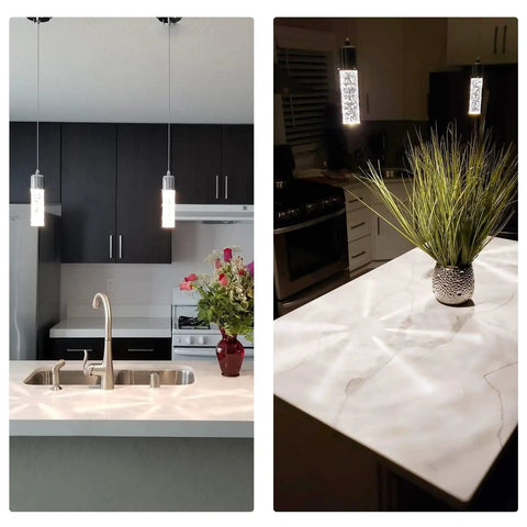Upgrade Your Kitchen Or Bar With These Slick Chrome Led Bubble Crystal Pendant Lights Featuring Simple 3Cct Color Switches And Timeless Modern Designs Solid 3 Pack Gear For Effortless Ambient Glow over a modern kitchen island.
