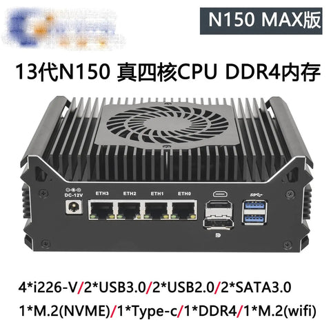 Slick Little Intel N150 Mini PC Decked Out With Quad 2.5GbE Lan Ports And M2 Storage Slot Ready To Run Opnsense Linux Esxi showcasing rear ports and cooling design.