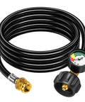8Ft Propane Hose Adapter With Gauge 1Lb To 20Lb Tank Conversion Hose with brass fittings and leak-proof design for grills and heaters.