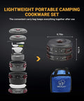 Ultra Light Camping Cookware Mess Kit With Lightweight Aluminum Pots Pans Kettle And BPA Free Bowls Plates packed and bagged