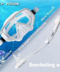 Panoramic 3 Window Snorkel Mask Set for Adults Pro Grade Anti Fog Anti Leak Dry Top Diving Gear with Hypoallergenic Silicone Skirt