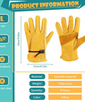 Product information for Six Pairs Tough As Nails Large Cowhide Leather Work Gloves With Reinforced Palm And Stretchable Wrist