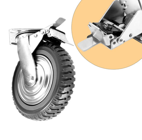 Six Inch Rubber Caster Wheels Heavy Duty Anti Skid Swivel Casters With Silent 360 Degree Rotation Ball Bearings brake close-up