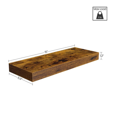15 Inch Floating Shelves Set Of 4 With Hidden Brackets Rustic Brown Wall Mounted Shelves dimensions and max load
