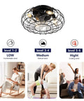 15.7" Flush Mount Caged Ceiling Fan with Light, Industrial Reversible 6-Speed DC Fan with Remote, Black Wire Cage Ceiling Fan, E12 Light Sockets (Bulbs Excluded) for Indoor Bedroom Kitchen with wind levels.