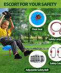 Child using Backyard Zipline Kit 60Ft For Kids And Adults Up To 400 Lbs With Quick Tighten Trolley Removable Design Thickened Seat Safety Lanyard And Belt Outdoors