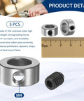 Set Screw Shaft Collars 10mm Bore 17mm OD 8mm Width 5 Pack 304 Stainless Steel Locking Collars displayed next to ruler and screw