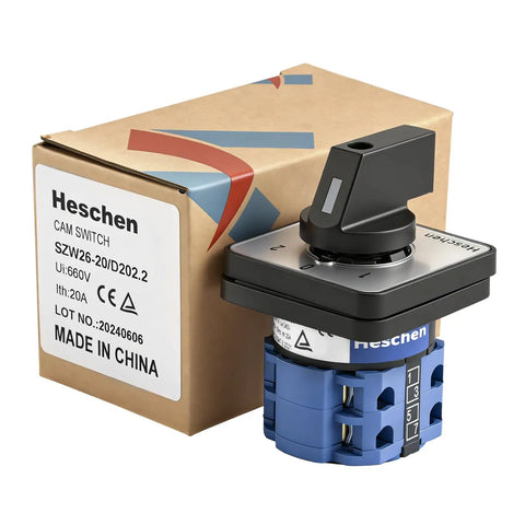 Universal Rotary Cam Selector Changeover Switch SZW26 20 D2022 660V 20A with packaging, CE certified for industrial use
