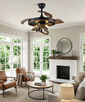 Bella Depot 42" Rustic Retractable Ceiling Fan with Lights and Remote in a stylish living room with modern decor.