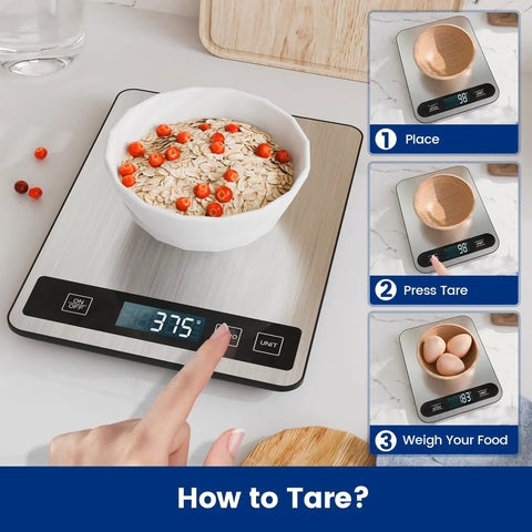 Home Chef Friendly Digital Kitchen Scale With 33 Lb Capacity, USB Rechargeable, Stainless Steel, Displaying 375 Grams