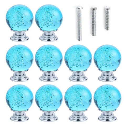Hella Elegant 10 Pack 30 Millimeter Aqua Blue Crystal Cabinet Knobs Round Glass Bubble Drawer Handles K9 Crystal Zinc Alloy Furniture Hardware For Home Dresser Closet Pulls
