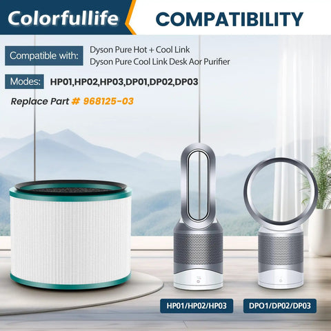 Two Pack Air Purifier Filter Replacements For HP01 HP02 And DP01 Desk Purifiers Compatible With Hot Cool Link Series Replacement Part 968125-03 displayed with air purifiers