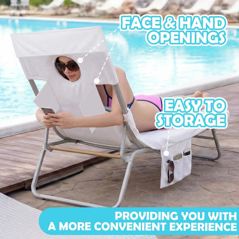 Large Tanning Chair Towel With Face Hole And Pocket on poolside lounge