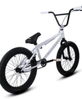 BMX Freestyle Bike With Durable Steel Frame In White, 20 Inch Model Included, side view showing black wheels and handlebars.