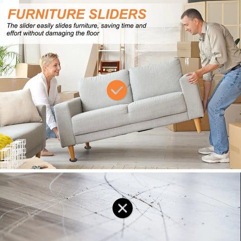 Hella Smooth Five Inch Felt Furniture Sliders Sturdy Eight Piece Round Movers For No Sweat Rearranging on a sofa, protecting hardwood floors.
