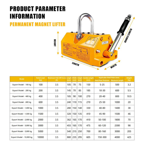 Straight Up Industrial Grade Heavy Duty N50 Neodymium Lifting Magnet product specifications and dimensions for lifting steel and iron.