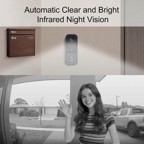 Wireless HD Video Doorbell With 4.5 Inch Indoor Monitor No WiFi Or App Needed Two Way Talk Night Vision Local SD Storage features infrared night vision.