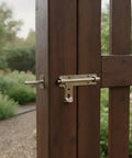 Vihyrax Gate Latch Slide Bolt Lock, 1 PC installed on a wooden gate, featuring a galvanized steel finish for outdoor use.